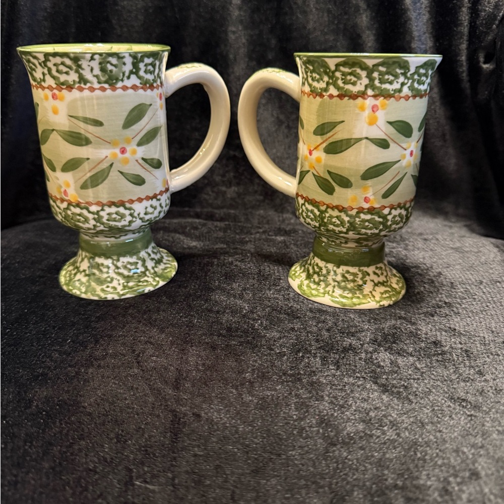 Temptations Old World by Tara Green Floral Footed Coffee Tea Cups Set of 2